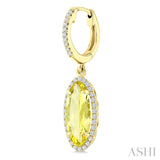 12X5 MM Oval Shape Lemon Quartz and 1/3 Ctw Round Cut Diamond Semi-Precious Earrings in 10K Yellow Gold