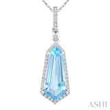 16X7 MM Shield Shape Blue Topaz and 1/5 Ctw Round Cut Diamond Semi-Precious Pendant With Chain in 10K White Gold