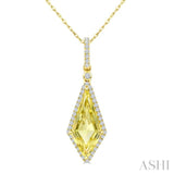 16X7 MM Kite Shape Lemon Quartz and 1/5 Ctw Round Cut Diamond Semi-Precious Pendant With Chain in 10K Yellow Gold