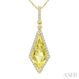 16X7 MM Kite Shape Lemon Quartz and 1/5 Ctw Round Cut Diamond Semi-Precious Pendant With Chain in 10K Yellow Gold