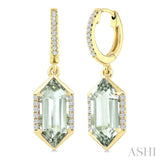 12X5 MM Hexagon Shape Green Amethyst and 1/5 Ctw Round Cut Diamond Semi-Precious Earrings in 10K Yellow Gold