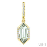 12X5 MM Hexagon Shape Green Amethyst and 1/5 Ctw Round Cut Diamond Semi-Precious Earrings in 10K Yellow Gold