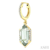 12X5 MM Hexagon Shape Green Amethyst and 1/5 Ctw Round Cut Diamond Semi-Precious Earrings in 10K Yellow Gold
