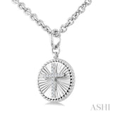 1/10 Ctw Latin Cross Round Cut Diamond Round Fluted Medallion Fashion Pendant With Chain in Sterling Silver