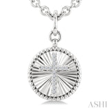 1/10 Ctw Latin Cross Round Cut Diamond Round Fluted Medallion Fashion Pendant With Chain in Sterling Silver