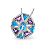 14KT Gold Blue Topaz & Amethyst Necklace