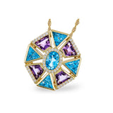 14KT Gold Blue Topaz & Amethyst Necklace