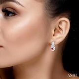 4X3 MM Oval Cut Ruby and 1/20 Ctw Round Cut Diamond Earrings in Sterling Silver