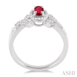 5x3 MM Oval Cut Ruby and 1/50 Ctw Round Cut Diamond Ring in Sterling Silver