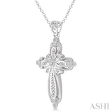 1/20 Ctw Round Cut Diamond Cross Pendant in Sterling Silver with Chain