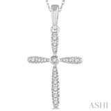 1/10 Ctw Cross Charm Round Cut Diamond Petite Pendant With Chain in 10K White Gold