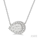 1/3 Ctw Pear Shape Round Cut Diamond Lovebright Pendant With Chain in 14K White Gold