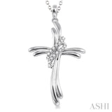 1/20 Ctw Round Cut Diamond Cross Pendant in Sterling Silver with Chain
