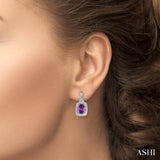 8X6 MM Cushion Shape Amethyst and 1/10 Ctw Round Cut Diamond Earrings in Sterling Silver