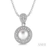 6.5X6.5 MM Cultured Pearl and 1/20 Ctw Round Cut Diamond Pendant in Sterling Silver with Chain