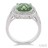 10x10 MM Cushion Shape Green Amethyst and 1/20 Ctw Round Cut Diamond Ring in Sterling Silver