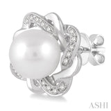 6x6 MM Round Shape Cultured Pearls and 1/10 Ctw Round Cut Diamond Earrings in Sterling Silver