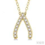 1/8 Ctw Petite Wishbone Diamond Pendant in 10K Yellow Gold with Chain