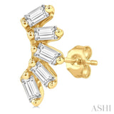 1/6 Ctw Curved Petite Baguette Cut Diamond Fashion Stud Earrings in 10K Yellow Gold