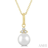 6 MM Round Shape Cultured Pearl and 1/50 Ctw Round Cut Diamond Petite Fashion Pendant With Chain in 10K Yellow Gold