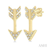 1/10 Ctw Petite Arrow Round Cut Diamond Fashion Stud Earrings in 10K Yellow Gold