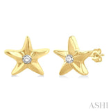 1/20 Ctw Sea Life Petite Starfish Round Cut Diamond Fashion Stud Earrings in 10K Yellow Gold