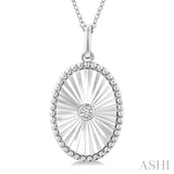 1/20 Ctw Oval fluted medallion Round Cut Diamond Pendant With Chain in Sterling Silver