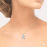 1/20 Ctw Oval fluted medallion Round Cut Diamond Pendant With Chain in Sterling Silver