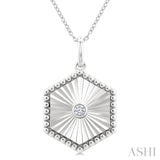 1/20 Ctw Hexagon fluted medallion Round Cut Diamond Pendant With Chain in Sterling Silver