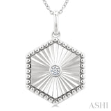 1/20 Ctw Hexagon fluted medallion Round Cut Diamond Pendant With Chain in Sterling Silver