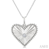 1/20 Ctw Heart fluted medallion Round Cut Diamond Pendant With Chain in Sterling Silver