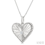1/20 Ctw Heart fluted medallion Round Cut Diamond Pendant With Chain in Sterling Silver