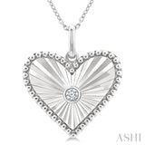 1/20 Ctw Heart fluted medallion Round Cut Diamond Pendant With Chain in Sterling Silver