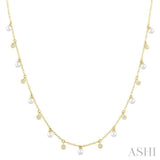 3 MM Round Shape Cultured Pearl and 1/6 Ctw Round Cut Diamond Station Necklace in 14K Yellow Gold