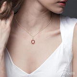 1.35 MM Oval Shape Ruby and 1/4 Ctw Baguette and Round Cut Diamond Precious Pendant With Chain in 14K Yellow Gold