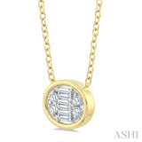 1/6 Ctw Petite Bezel Set East-West Oval Shape Fusion Baguette and Round Cut Diamond Fashion Pendant With Chain in 10K Yellow Gold