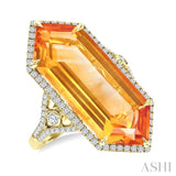 26x10 MM Hexagon Shape Citrine and 1/2 Ctw Round Cut Diamond Halo Semi-Precious Ring in 14K Yellow Gold