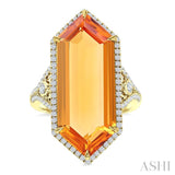 26x10 MM Hexagon Shape Citrine and 1/2 Ctw Round Cut Diamond Halo Semi-Precious Ring in 14K Yellow Gold