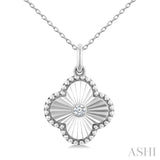 1/20 Ctw Clover Fluted Medallion Round Cut Diamond Pendant With Chain in Sterling Silver