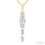 7/8 Ctw Mixed Diamond Cut Dangle Fashion Pendant With Chain in 14K Yellow Gold