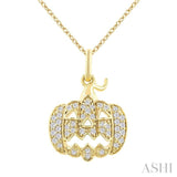 1/6 Ctw Petite Pumpkin Round Cut Diamond Fashion Pendant With Chain in 10K Yellow Gold
