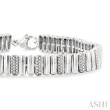 1/6 Ctw Wide Ribbed Plain Polished and Round Cut Diamond Bold Bracelet in Sterling Silver