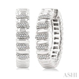 1/10 Ctw Bold Wide Ribbed Round Cut Diamond Fashion Earrings in Sterling Silver