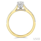 1/2 Ctw Split Criss Cross Round & Oval Cut Diamond Engagement Ring With 1/3 Ctw Oval Cut Center Stone in 14K Yellow and White Gold