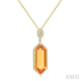 26x10 MM Hexagon Shape Citrine and 1/2 Ctw Round Cut Diamond Halo Semi-Precious Pendant With Chain in 14K Yellow Gold