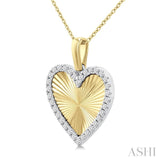 1/4 Ctw Fluted Texture Heart Round Cut Diamond Fashion Pendant With Chain in 10K Yellow and White Gold