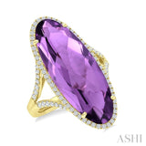 26x10 MM Oval Cut Amethyst and 1/2 Ctw Round Cut Diamond Halo Semi-Precious Ring in 14K Yellow Gold