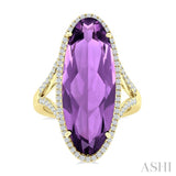 26x10 MM Oval Cut Amethyst and 1/2 Ctw Round Cut Diamond Halo Semi-Precious Ring in 14K Yellow Gold