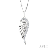 1/5 Ctw Fluted Texture Angel Wing Round Cut Diamond Fashion Pendant With Chain in 14K White Gold