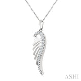 1/5 Ctw Fluted Texture Angel Wing Round Cut Diamond Fashion Pendant With Chain in 14K White Gold